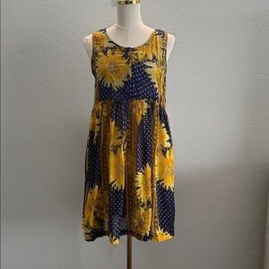 Phases Sunflower Polkadot Print Sleeveless 100% Cotton Dress Size Medium